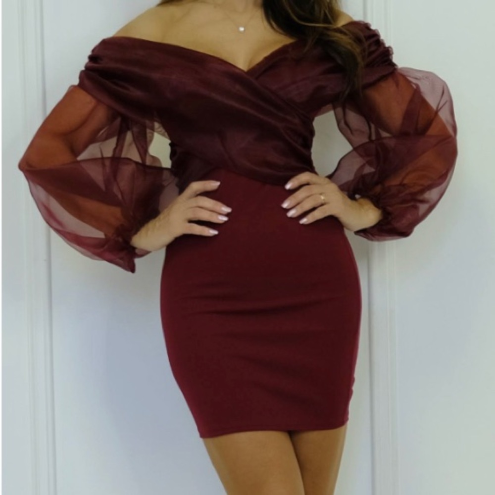 Maroon tulle mini dress